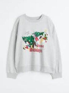 H&M Disney "Home for the Holidays" Gray Crewneck Sweatshirt